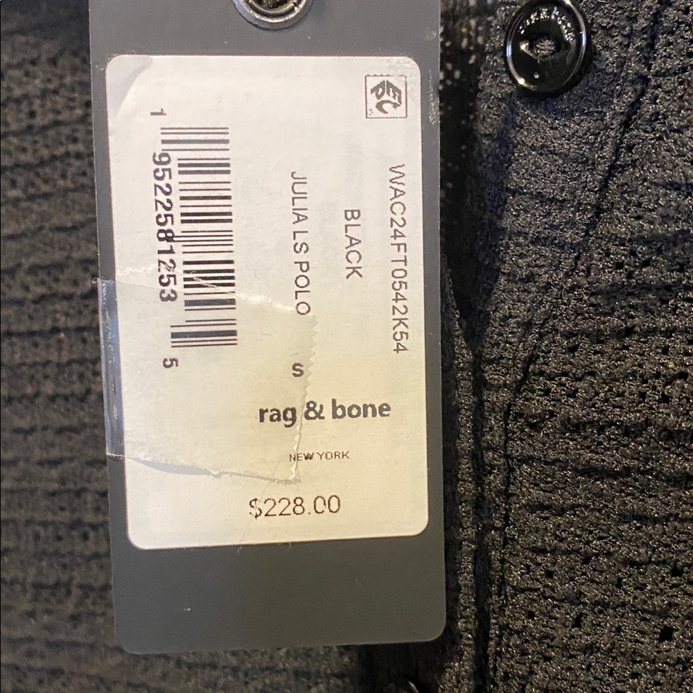 rag & bone Julia Textured Open-Knit Polo Top Black S NWT - Picture 8 of 9
